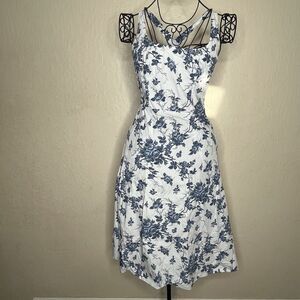 Banana Republic  Blue Floral Square Neck Poplin Dress  Pockets Women’s Size 0